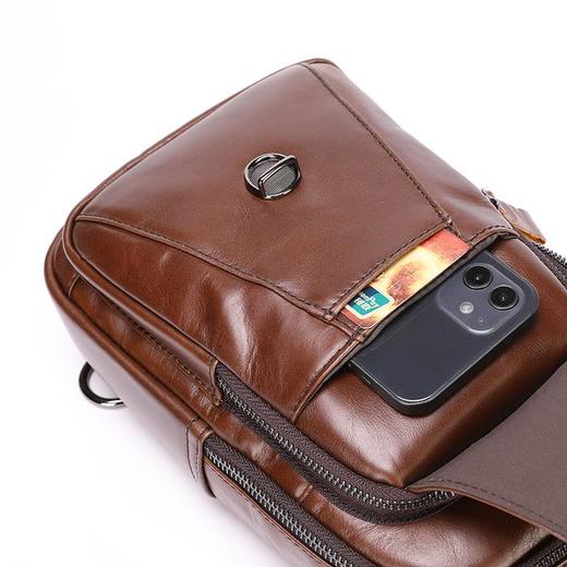 牛船长男士真皮单肩斜挎胸包头层牛皮时尚多功能运动休闲胸前包 商品图2