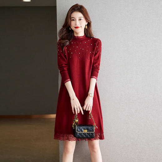 CC-16-6768蕾丝毛衣裙女2023新款中长款打底衫内搭气质配大衣针织连衣裙 商品图2