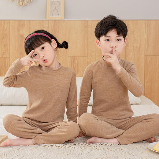 【羊毛蚕丝，一触即热的温暖】儿童羊毛蚕丝保暖内衣中高领男女童睡衣家居加厚宝宝秋衣秋裤套装优异的透气性和柔软度，让孩子们在秋季享受舒适自在的穿着体验 商品图11