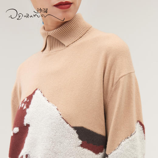 羊绒山峰提花翻领长款套衫 SJF95W296K 商品图1