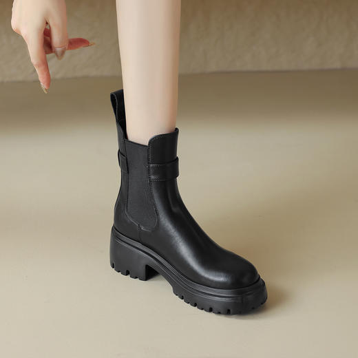 阿么手工女鞋厚底短筒真皮靴子英伦风时尚2025新款时装靴百搭秋冬 商品图2