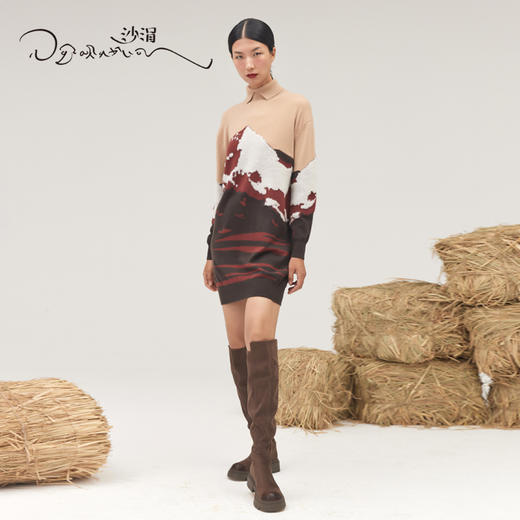 羊绒山峰提花翻领长款套衫 SJF95W296K 商品图3