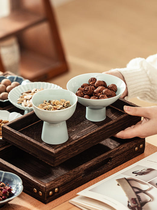 摩登主妇中式茶点点心盘精致下午茶木质托盘零食糕点四宫格干果盘 商品图3