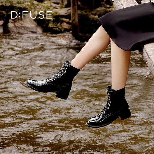 Dfuse迪芙斯冬季新款牛皮圆头经典绑带马丁靴短靴DF34116209 商品图0