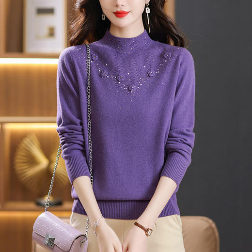 CC-38-8309半高领100纯羊毛打底衫女洋气冬装2023新款秋冬保暖毛衣长袖 商品图4