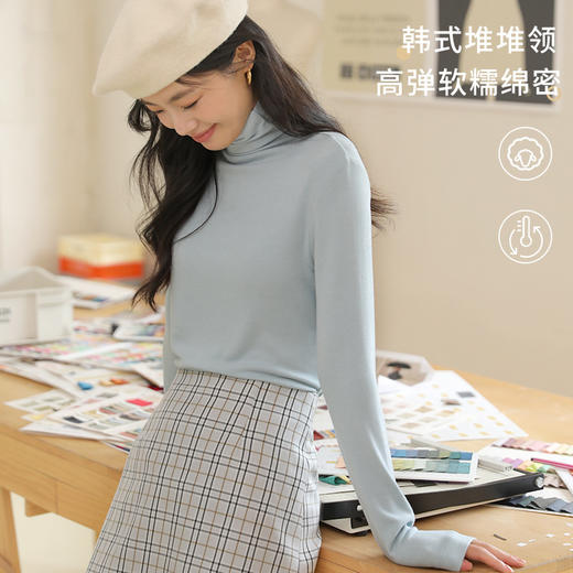 「数款可选！软糯舒适」打底衫女秋冬加绒半高领长袖上衣外穿高领内搭针织毛衣 商品图1