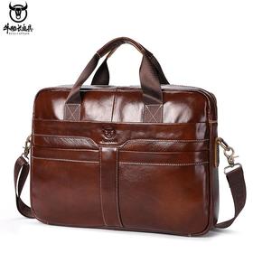 牛船长皮具真皮男士公文包商务公事包复古头层牛皮斜跨手提电脑包