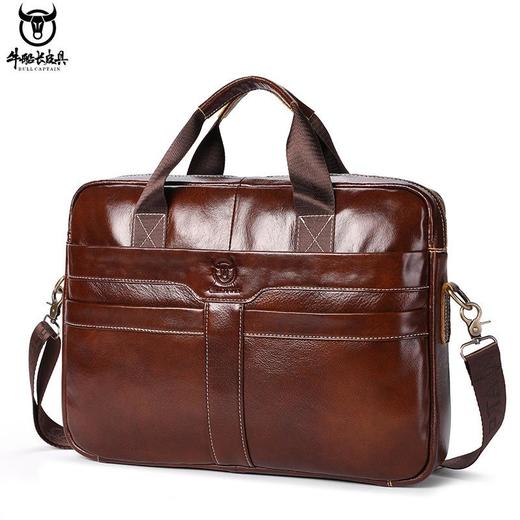 牛船长皮具真皮男士公文包商务公事包复古头层牛皮斜跨手提电脑包 商品图0