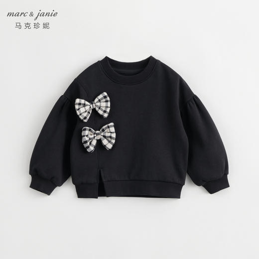 马克珍妮秋冬新款 女童格纹蝴蝶结宽松卫衣 儿童上衣232085 商品图1
