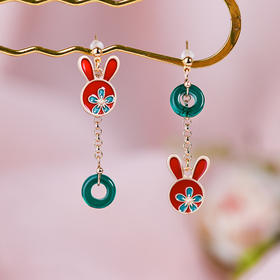 JGL-03220337可爱小兔子长款耳环小众设计耳饰新中式不对称兔子耳坠地摊货源女