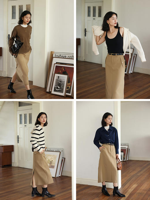 HeyDress法式直筒半身裙高腰中空纱半裙显瘦开叉工装裙子 商品图1