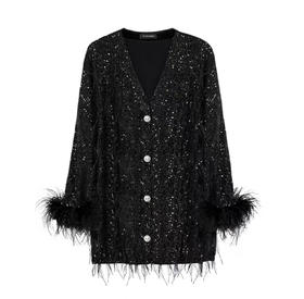 黑色银河亮片鸵鸟毛宽松针织外搭