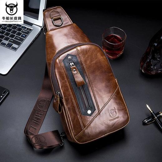 牛船长皮具真皮男单肩斜挎胸包头层牛皮潮流软皮修身多功能胸前包 商品图0