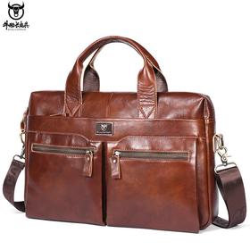 牛船长皮具公文包男单肩斜跨手提包头层牛皮大容量复古商务电脑包