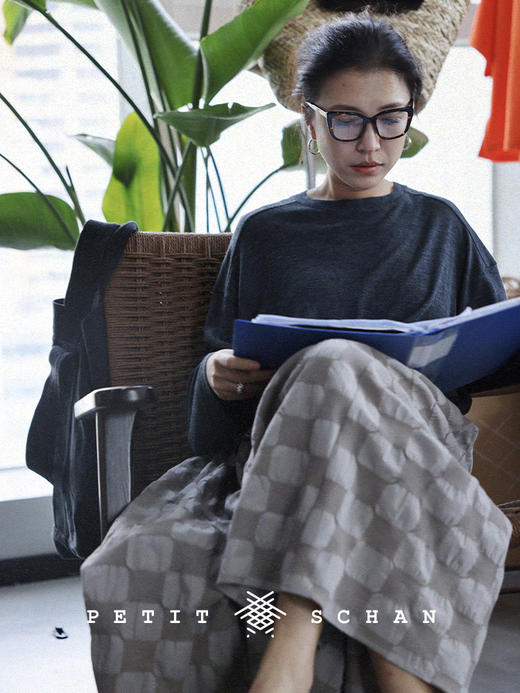 PETIT SCHAN小闪 CLO#343  wilderness 荒野 纯棉棋盘格特殊提花面料圆领小衫/阔腿裙裤 商品图3