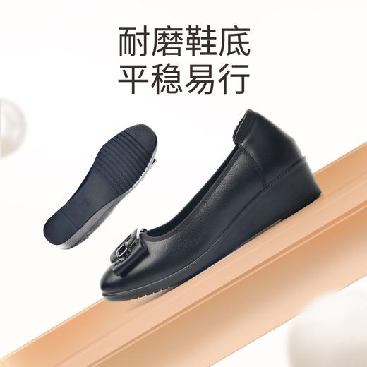 信诺真皮坡跟单鞋女23秋新款软底浅口舒适皮鞋一脚蹬通勤妈妈鞋子23Q7832-57 商品图0