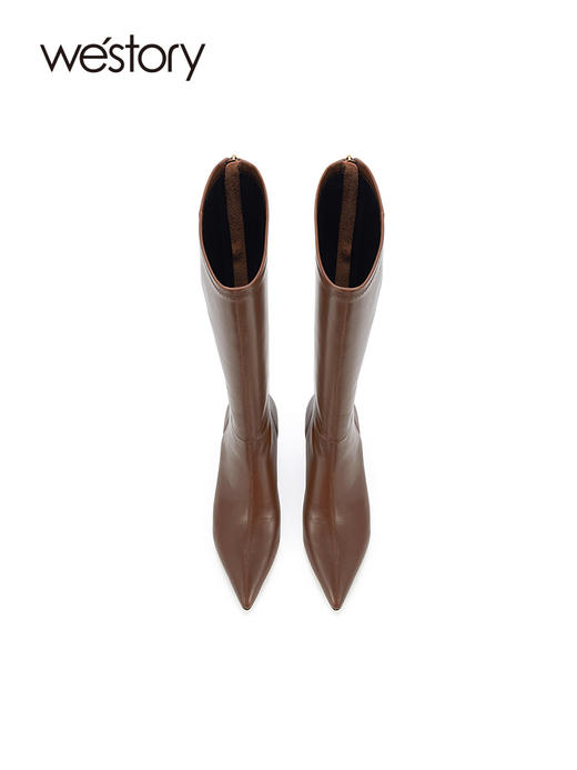 westory2023秋季新品秀气猫跟尖头靴后拉链舒适好搭骑士靴W23DQ83261 商品图4