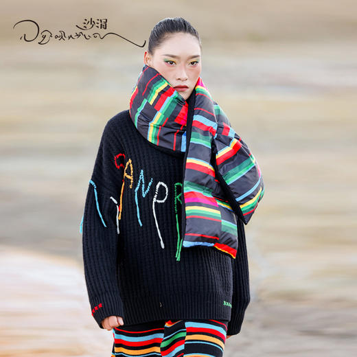 羊绒手工字母绣花翻领女套衫SJF95W277K 商品图1