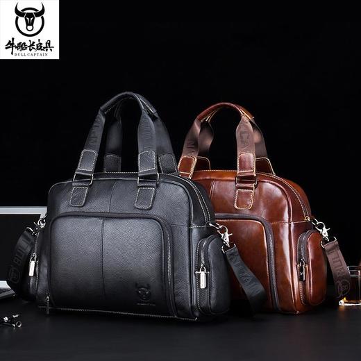 牛船长皮具真皮男单肩斜挎手提包头层牛皮大容量斜跨旅行公文包袋 商品图1