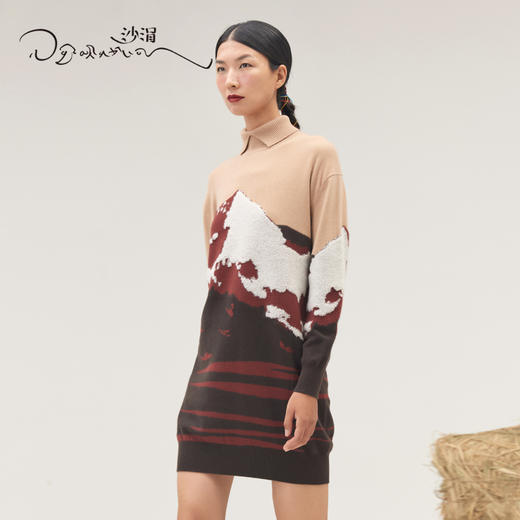 羊绒山峰提花翻领长款套衫 SJF95W296K 商品图0