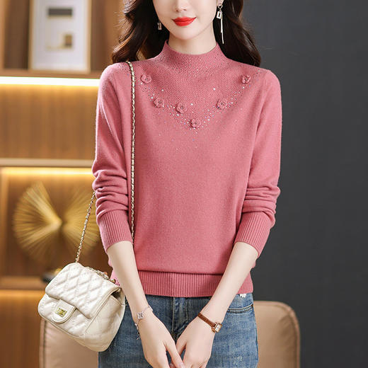 CC-38-8309半高领100纯羊毛打底衫女洋气冬装2023新款秋冬保暖毛衣长袖 商品图3