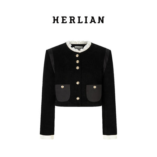 HL2CAWJA1016 法式蕾丝领金扣灯芯绒外套 商品图0