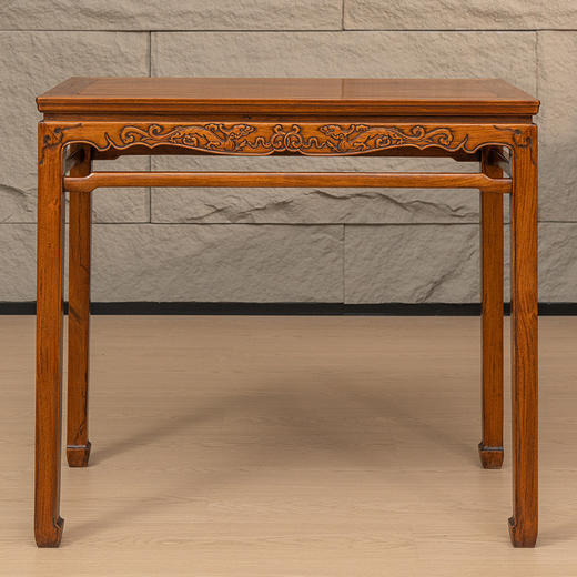 黄花梨束腰罗锅枨马蹄腿螭龙纹半桌 商品图0