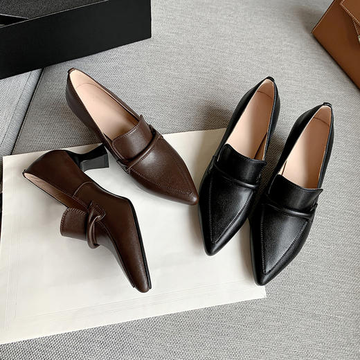 羊皮尖头法式复古高跟鞋，一脚蹬通勤气质显瘦粗跟单鞋DMJ-81083 商品图2