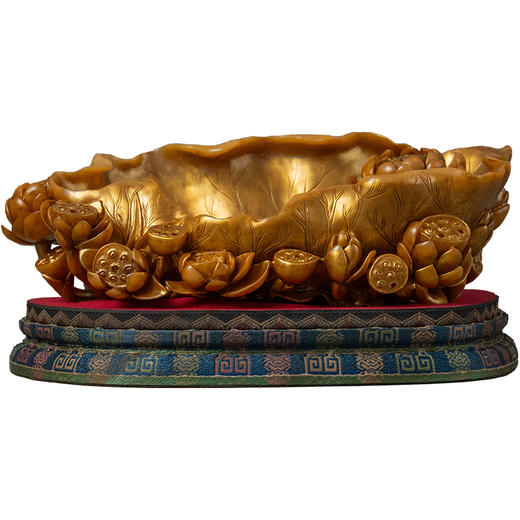 清 寿山石雕荷叶莲纹描金洗摆件 商品图5