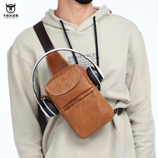牛船长皮具男头层牛皮胸包真皮单肩斜挎时尚潮流胸前迷你小号男包 商品图0