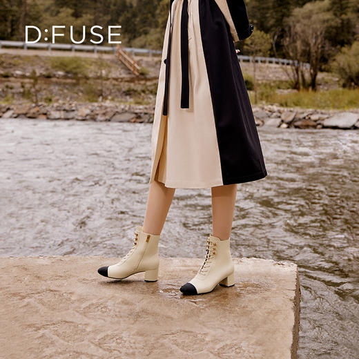 Dfuse迪芙斯冬季新款牛皮方头粗跟绑带马丁靴短靴DF34116201 商品图10