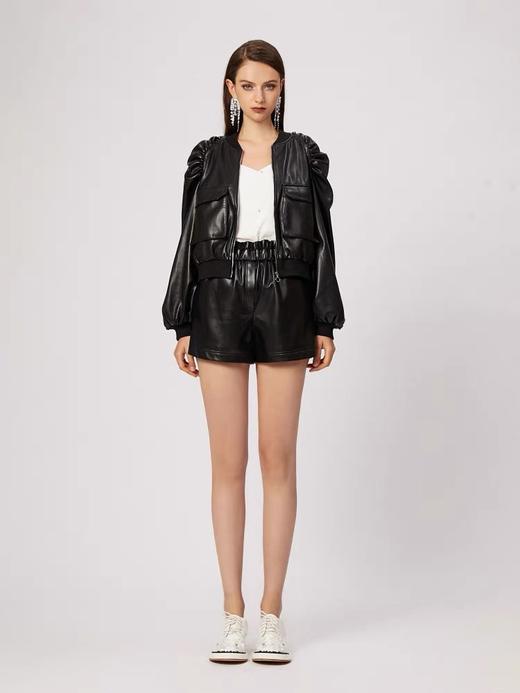 黑色蛋白皮高腰短裤 商品图2