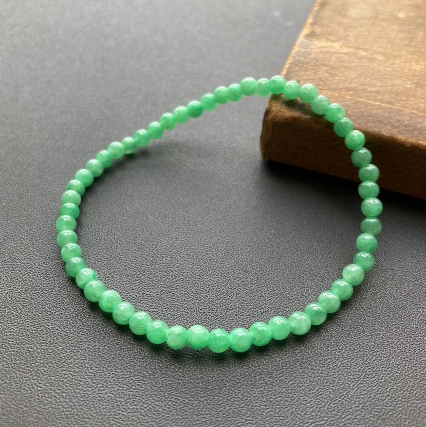 糯冰种阳绿翡翠珠串手钏