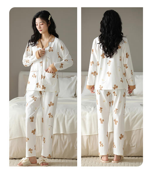 秋季纯棉翻领长袖家居服套装 商品图3