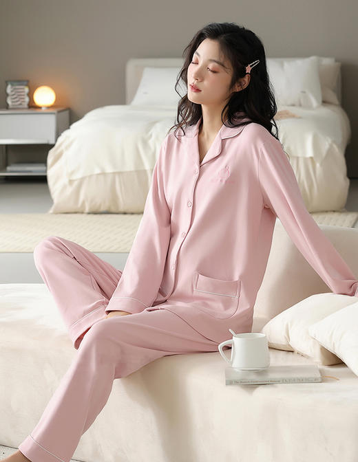 秋季纯棉翻领长袖家居服套装 商品图0
