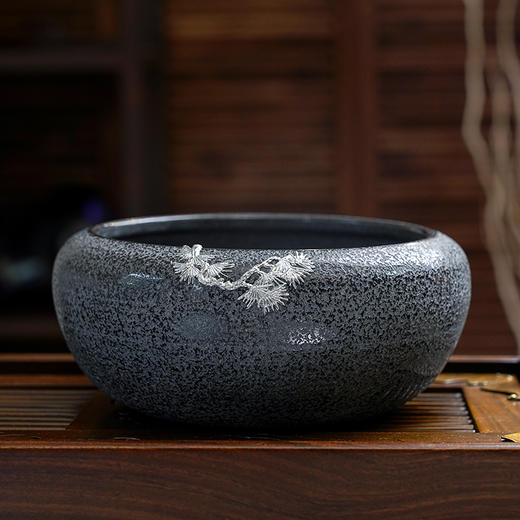 金音石茶洗 肌理纹建水简约家用复古水盂茶水缸茶桶功夫茶渣缸功夫茶盂 商品图4