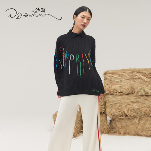 羊绒手工字母绣花翻领女套衫SJF95W277K 商品图2