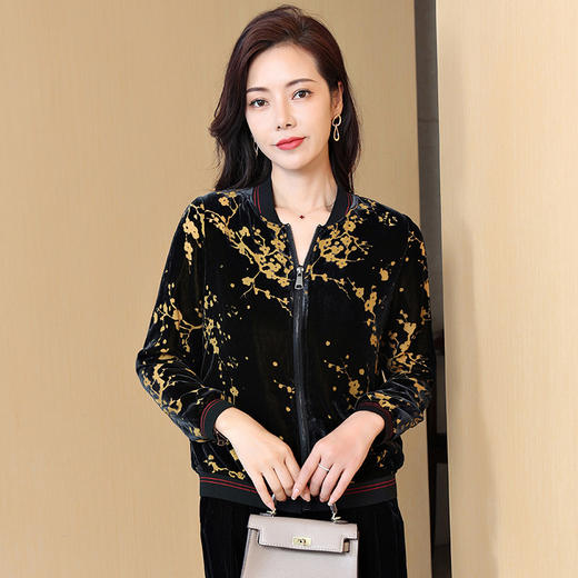 设计感抽象图案，百搭宽松真丝丝绒外套（仅外套）ASE-0504 商品图0