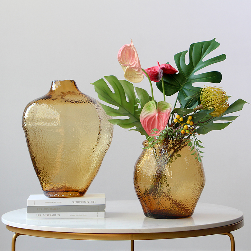 简约不规则棕色吊钟花瓶高级感异形水培插花器家居客厅样板间摆件