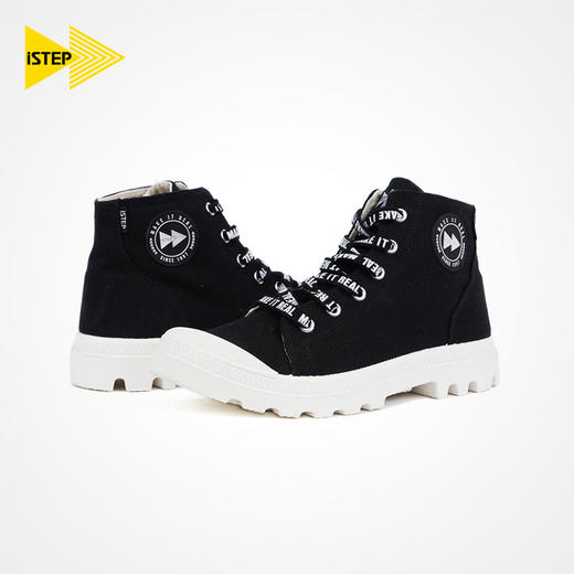 iSTEP秋冬女士帆布马丁靴厚底薄款透气高筒工装鞋国潮印花女鞋 商品图2