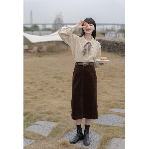 鹿向南《杏仁咖啡》杏色毛衣外套2023款娃娃领针织衫设计感上衣女 商品图1