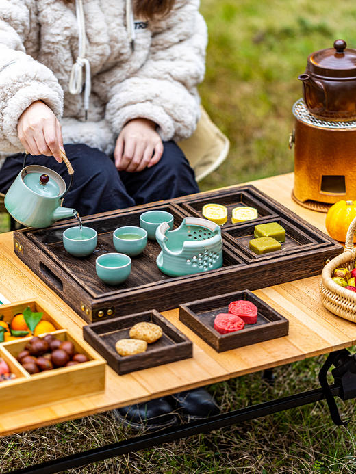 摩登主妇中式茶点点心盘精致下午茶木质托盘零食糕点四宫格干果盘 商品图4