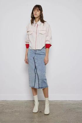 条纹曲线宽松夹克衬衣