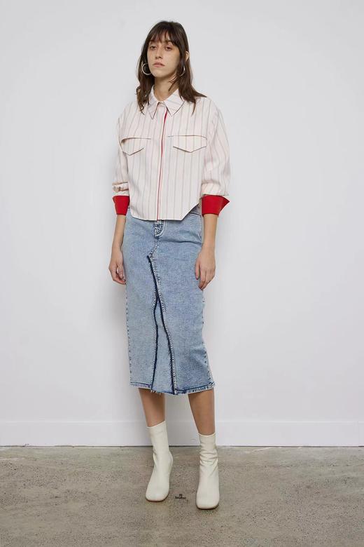 条纹曲线宽松夹克衬衣 商品图0