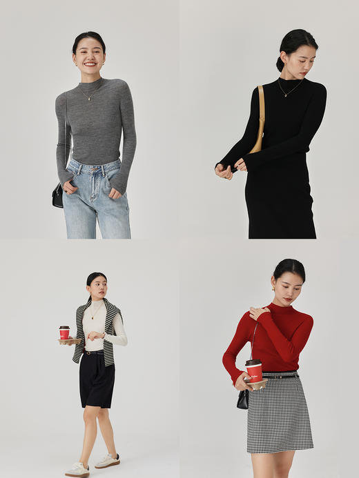 HeyDress半高领羊毛针织衫女秋冬修身扬子纱打底衫无缝一体毛衣 商品图2