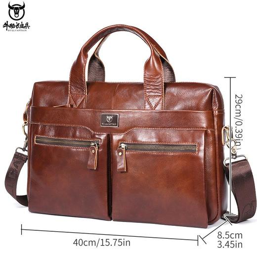 牛船长皮具公文包男单肩斜跨手提包头层牛皮大容量复古商务电脑包 商品图2