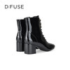 Dfuse迪芙斯冬季新款牛皮方头粗跟绑带马丁靴短靴DF34116201 商品缩略图6