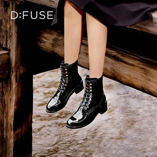 Dfuse迪芙斯冬季新款牛皮圆头经典绑带马丁靴短靴DF34116209 商品图9