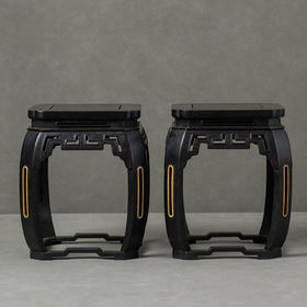 二十世纪 红木透雕八角花几摆件（一对）