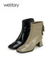 westoy抓皱牛漆皮低跟短靴简约大气法式复古方头靴后拉链设计时尚靴W23DS83161 商品缩略图0
